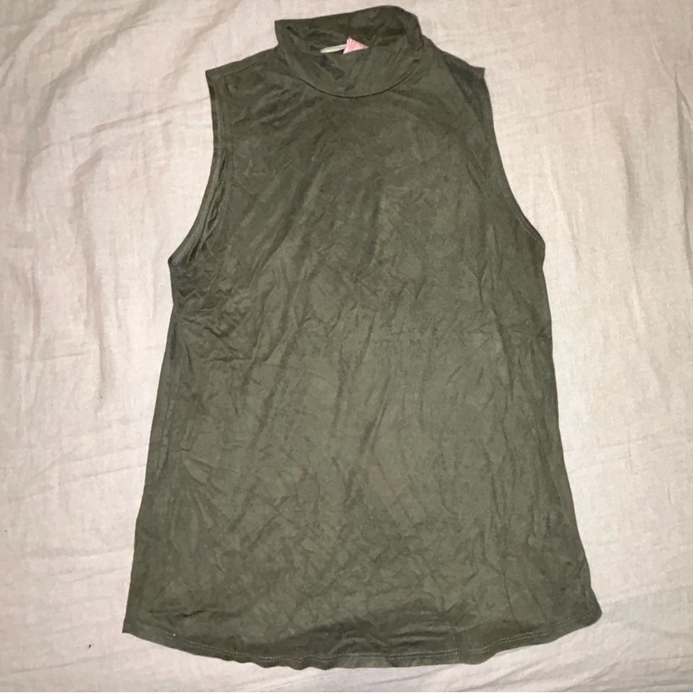 Faux suede hunter green turtle neck tank top